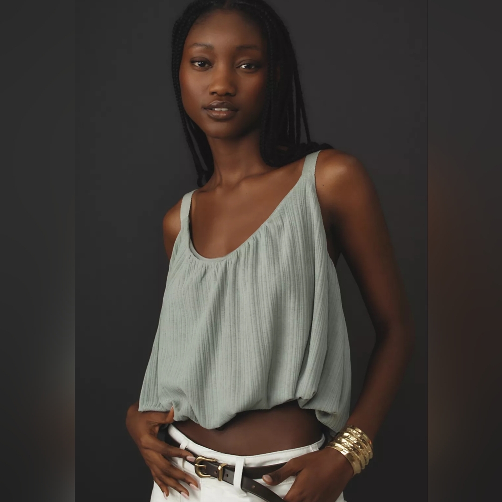 Anthropologie Ribbed Buckle Bubble Tank